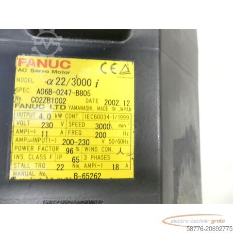 Unité de contrôle Fanuc A06B-0247-B805 AC Servo Motor SN: C02ZB1002 + Pulscoder A860-2010-T341