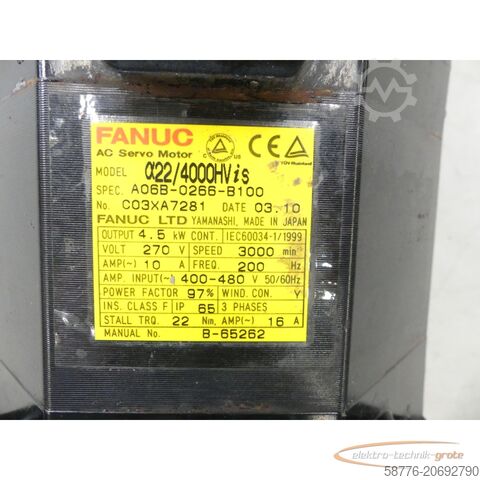 Motor Fanuc Fanuc A06B-0266-B100 SN: C03XA7281  + Pulsecoder A860-2000 Servomotor