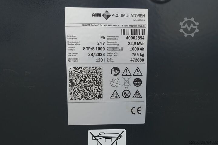 Forklift battery AIM Staplerbatterie 24V 8PzS1000 98% C-5