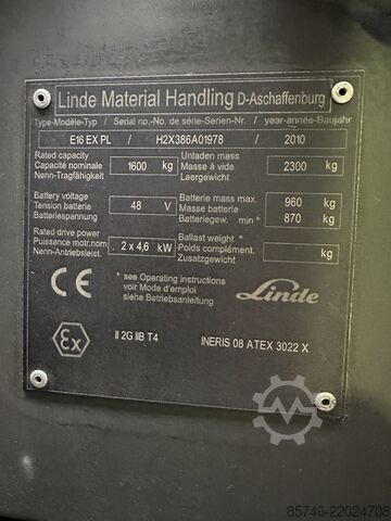 E 16 PL - 386 * Atex EX * Proplan 2G / Zone 1 !! NEUE Batterie !! LINDE E 16 PL - 386 * Atex EX * Proplan 2G / Zone 1 !! NEW battery !!