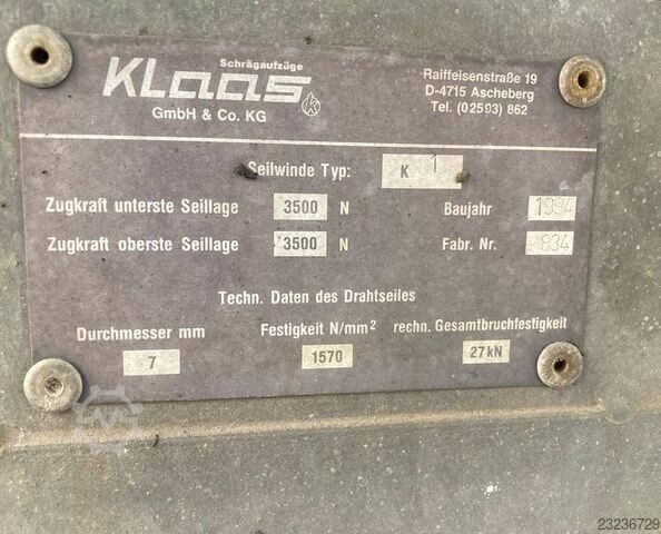 Elevador inclinado Klaas HV 26/6 KA, montacargas para muebles y materiales de construcción, altura d  HV 26/6 KA