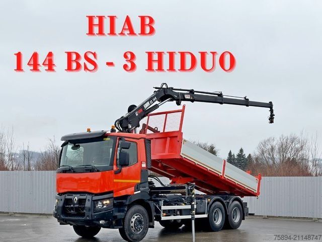 Tipper truck RENAULT C 430 *KIPPER 5,60m* HIAB 144 BS - 3 HIDUO* 6x4