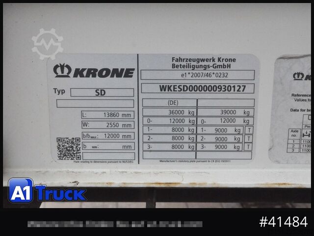 Brandalı açık yarı römork KRONE SD, Getränke, LBW,Code XL,  VDI 2700