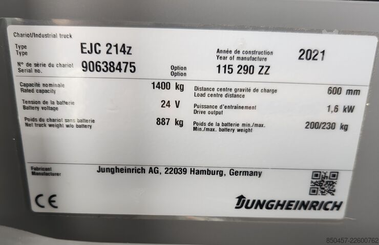  Jungheinrich EJC 214z 2.9m/ 164mh