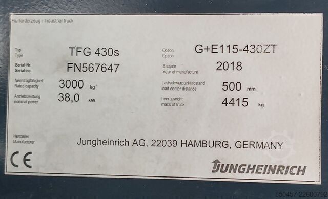 Stivuitoare pe gaz petrolier lichefiat (LPG) Jungheinrich TFG 430s 1555h/ 4.3m/ 4v