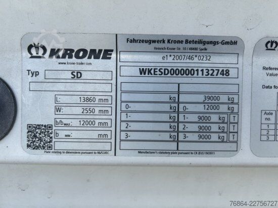 Semirimorchio furgonato KRONE SE/DA03 DRYLINER 3-ACHS KOFFERAUFLIEGER