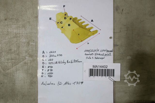 Skopa för grävmaskin Stahl Breite 122 cm