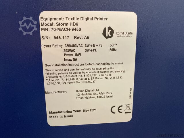 Digitális nyomdagép Kornit Storm HD6 from 2021