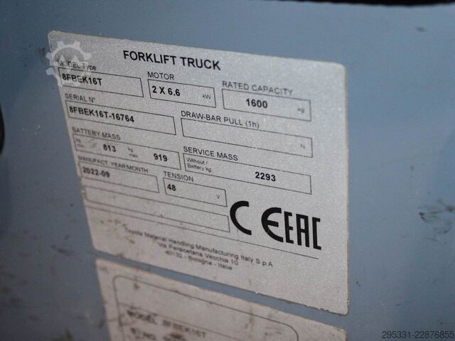 Ηλεκτρικό περονοφόρο 3 τροχούς Toyota 8 FBEK 16 T