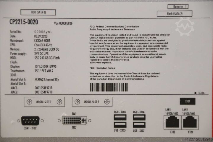 Painel de tela sensível ao toque Beckhoff CP2215-0020  15"