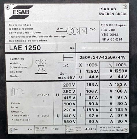 Raddrizzatore di saldatura ESAB LAE 1250