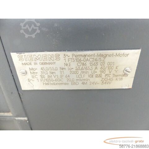 Steuerung Siemens 1FT5106-0AC24-1-Z Servomotor SN: EC786156302001 - Z = G45  K18