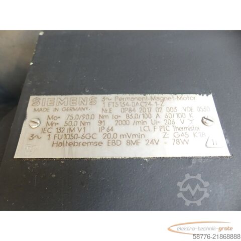 Unidade de controlo Siemens 1FT5134-0AC24-1-Z Motor SN: E0P84201702003 - Z = G45  K18