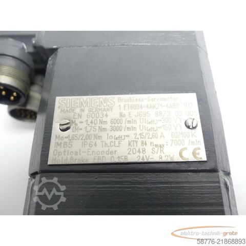 Unidade de controlo Siemens 1FT6034-4AK71-4AB0 Synchronservomotor SN:EJ695887303001
