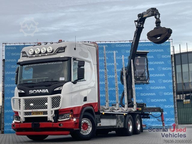 Houttransportwagen Scania R 650 B6x4NB RETARDER V8 WOOD KESLA 2112T CRANE