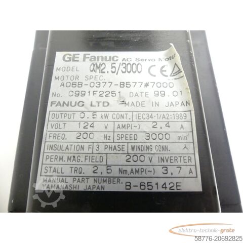 Fanuc Motor Fanuc A06B-0377-B577 # 7000 AC Servo Motor SN: C991F2251