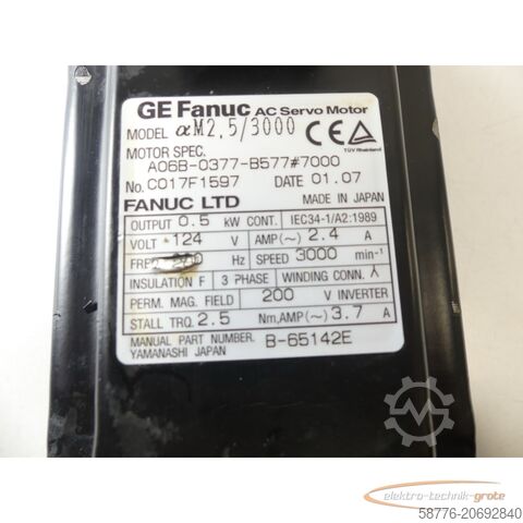 Besturingsunit Fanuc A06B-0377-B577 AC Servo Motor SN:C017F1597 + A860-0365-T001 Pulsecoder