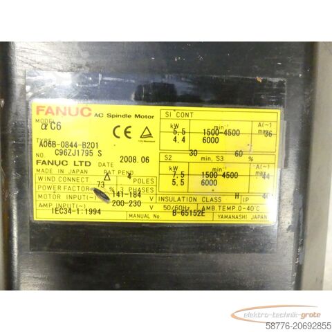 Fanuc Motor Fanuc A06B-0844-B201 AC Spindle Motor SN: C96ZJ1795 S