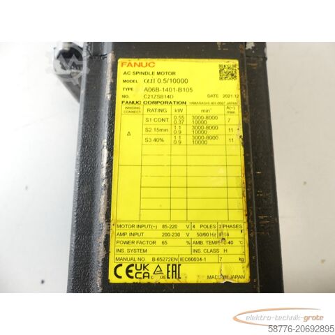 Besturingsunit Fanuc A06B-1401-B105 AC Spindle Motor SN:C21ZSB14D