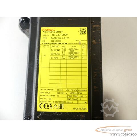 Control unit Fanuc A06B-1401-B105 AC Spindle Motor SN:C226S0743