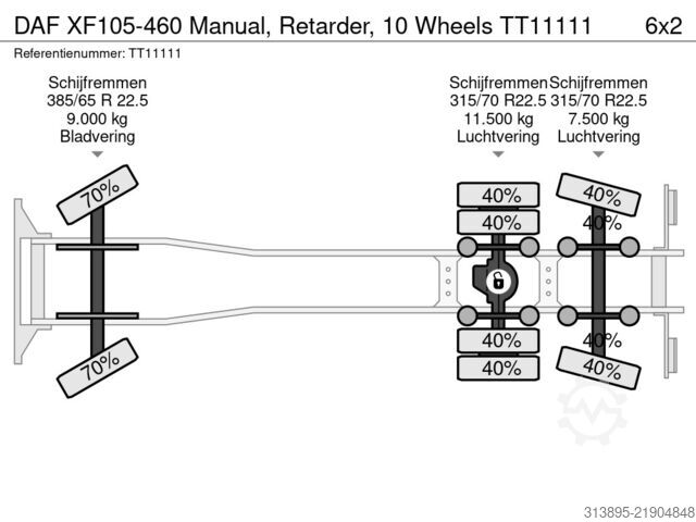 Transport af containere DAF XF105-460 Manual, Retarder, 10 Wheels
