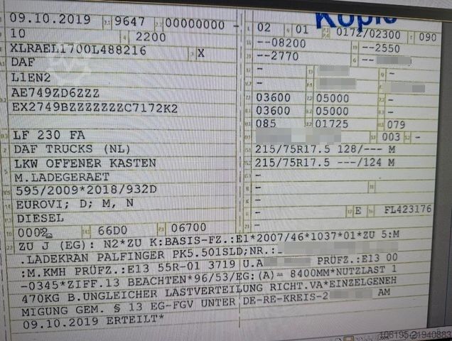 Vrachtwagen met kraanopbouw DAF LF 230*Palfinger Kran PK5.501 Solid+Funk+Greifer