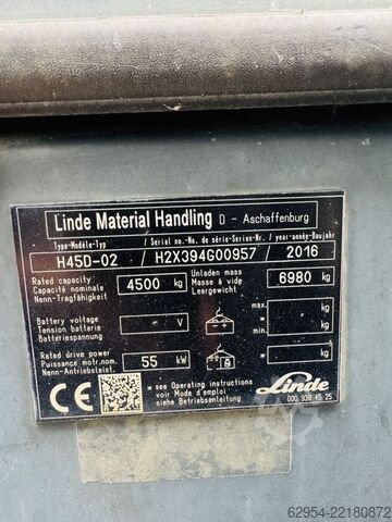 Diesel gaffeltrucks Linde H 45 D-02 EVO 3B Kabine Triplex STVO