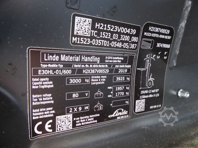 Elektrisk 4 -hjulet gaffeltruck Linde E30HL-01/600