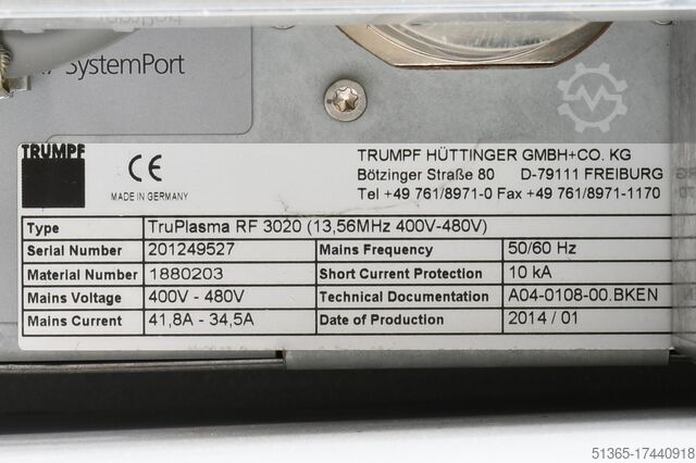 Højfrekvensgenerator (HF-generator) TRUMPF Hüttinger GmbH + Co. KG 1880203, TruPlasma RF 3020