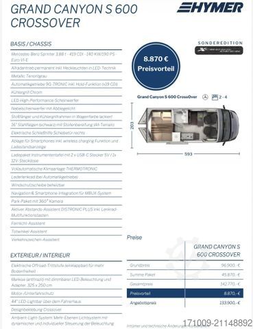 Camper van HYMER/ERIBA Grand Canyon S CrossOver 4x4 LEDER AHK 2t SOLAR