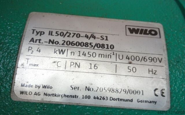 Wilo CronoLine-IL 50/270-4/4-S1 Trockenläufer Kreiselpumpe 4kW Einzelpumpe Wilo 