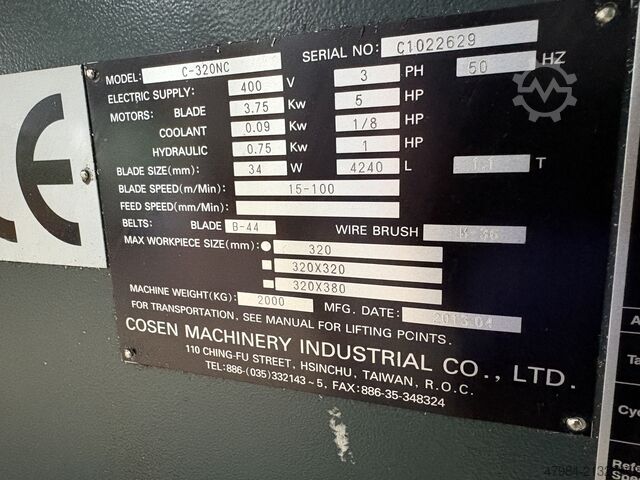 Automatic metal bandsaw COSEN C-320 NC