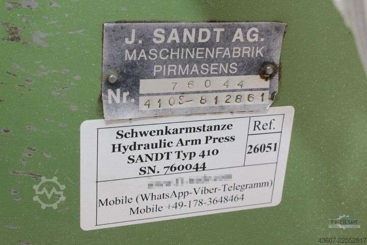 Presse à bras pivotant / presse hydraulique à emporte-pièce SANDT Typ 410