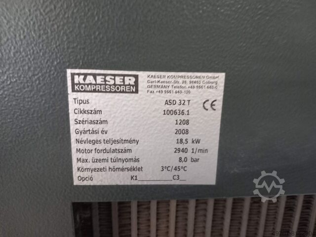 Compresor cu șurub cu uscător de refrigerare Kaeser ASD 32T 3,16m3/min  8bar 18,5kw