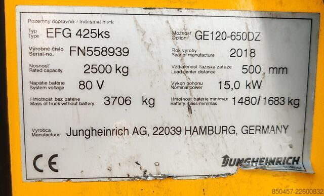 Electric – 4 roți Jungheinrich EFG 425ks 6.5m/ batt2021/ 4v