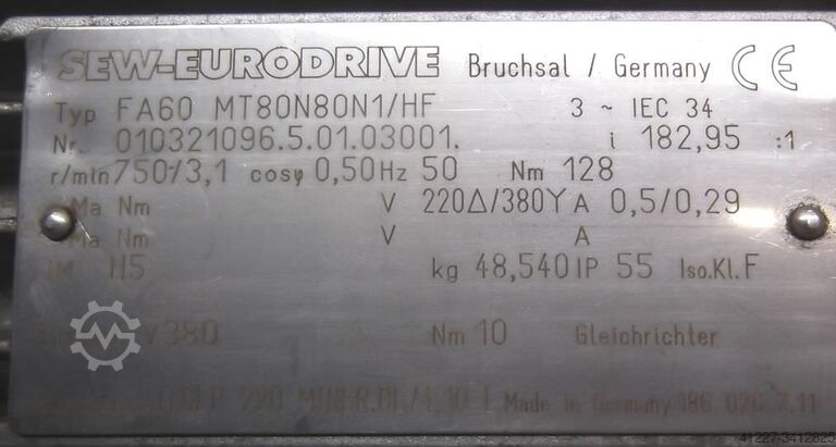 Elektromotor 0,5 kW 750 tpm SEW-EURODRIVE FA60MT80N80N1/HF