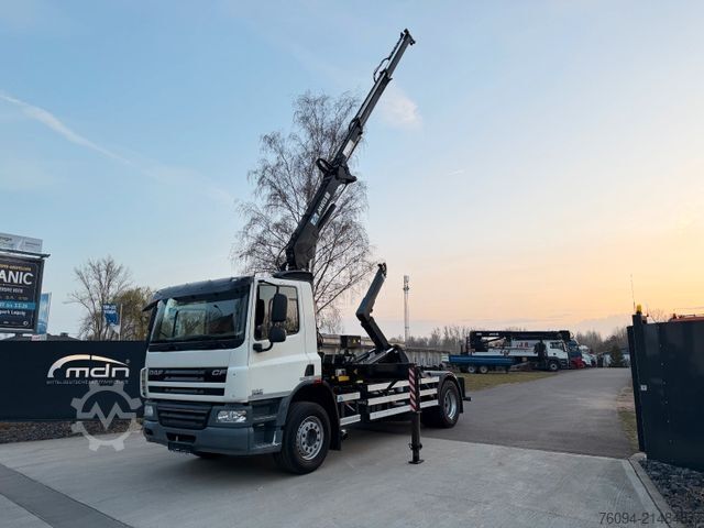 Camión portacontenedores de gancho DAF CF 75.250 Abrollkipper KRAN FUNK