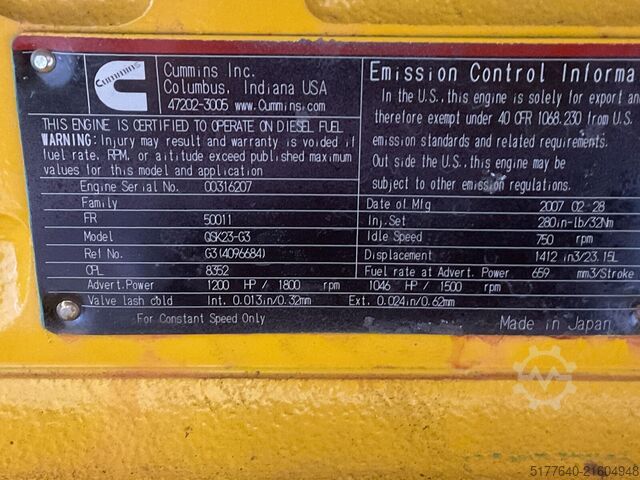 Agregat Cummins QSK23-G3, 750KVA Like brand new and with Low hours