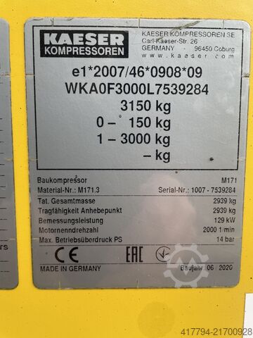 Compressor de parafuso 14 bar (apenas 770 h) Kaeser M 171 – Druckluft Variante G