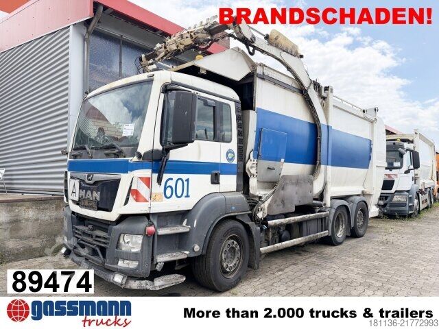 Çöp kamyonu MAN TGS 26.360 6x2-4 BL, BRANDSCHADEN, Lenk-/Lift, HS