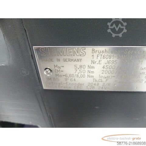 μονάδα ελέγχου Siemens 1FT6081-8AH71-4AB0 Brushless-Servomotor SN:EJ695887301002