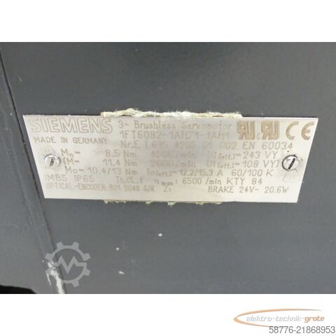 μονάδα ελέγχου Siemens 1FT6082-1AH71-1AH1 Synchronmotor SN: EL695420501002