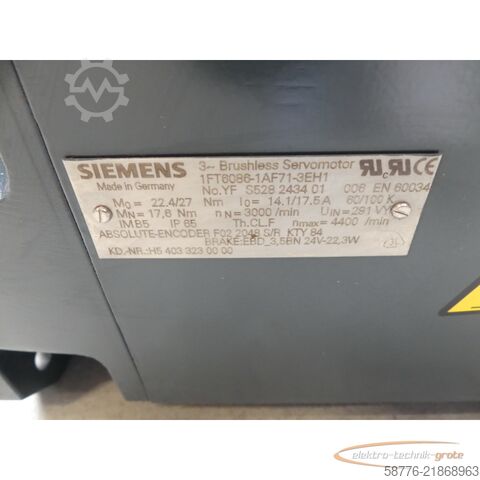 μονάδα ελέγχου Siemens 1FT6086-1AF71-3EH1 Servomotor SN: YFS528243401006 -generalüberholt-