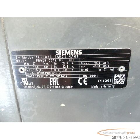 Vezérlőegység Siemens 1FT6086-8AH71-4AH1 Synchronservomotor SN: YFF8620631201001