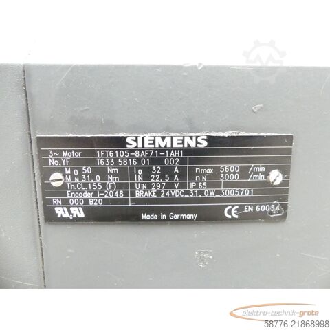Vezérlőegység Siemens 1FT6105-8AF71-1AH1 Synchronservomotor SN: YFT633581601002