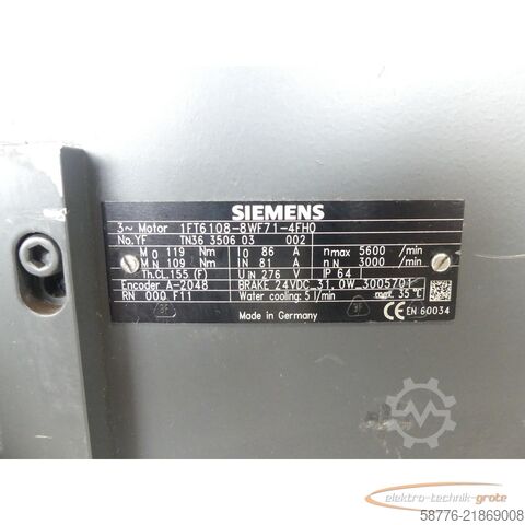 Unidade de controlo Siemens 1FT6108-8WF71-4FH0 SN: YFTN36350603002 - wassergekühlt