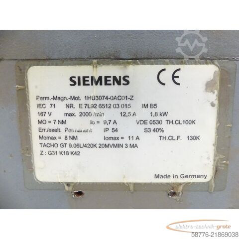 Jednostka sterująca Siemens 1HU3074-0AC01-Z Gleichstrom-Servomotor SN: E7L92651203015