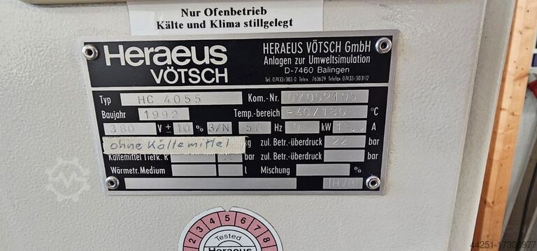 Cámara de pruebas climáticas Cámara de pruebas de temperatura Heraeus Vötsch HC 4055
