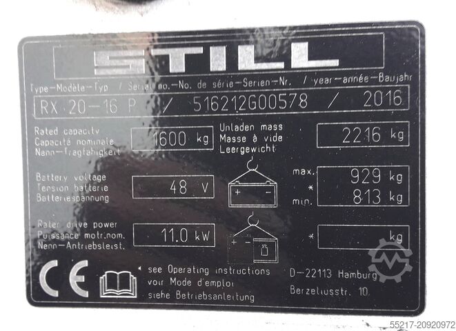 Chariot élévateur 4 roues, n° d'identification G00578 STILL RX20 - 16P