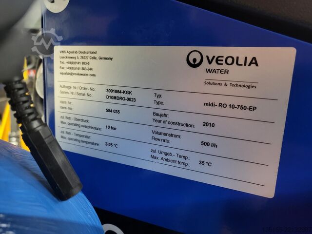 εξοπλισμός επεξεργασίας νερού Veolia MIDI-RO 10-750-EP